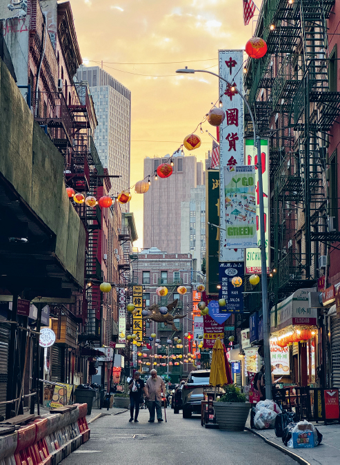Pell Street in Manhattan's Chinatown, viewed from the Bowery
