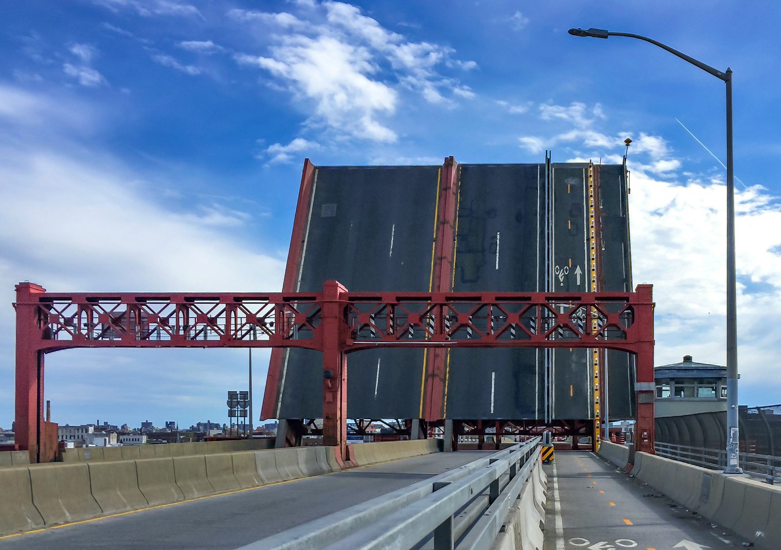The Pulaski Bridge with its draw span open