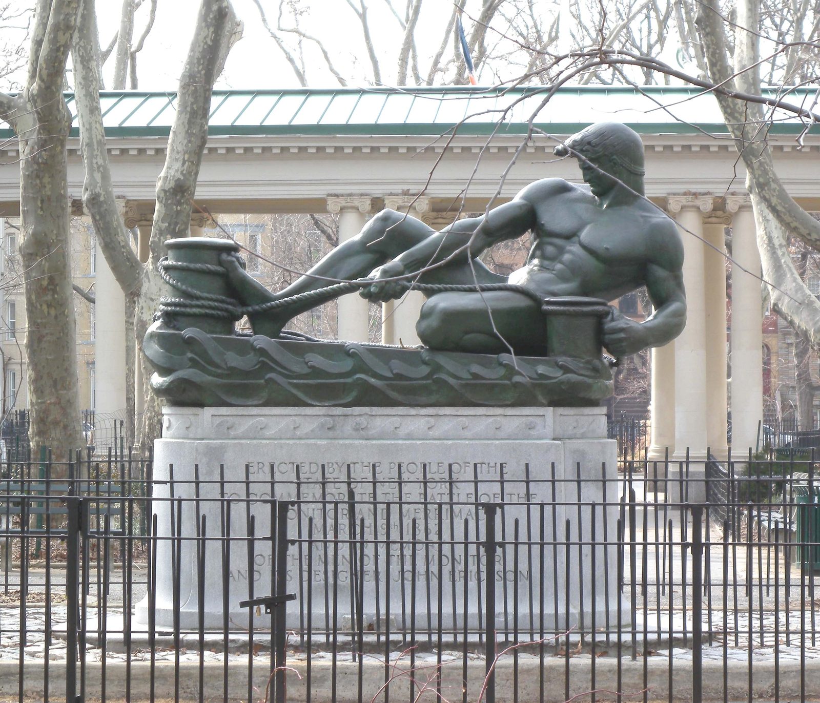 The Monitor and John Ericsson monument in McGolrick Park