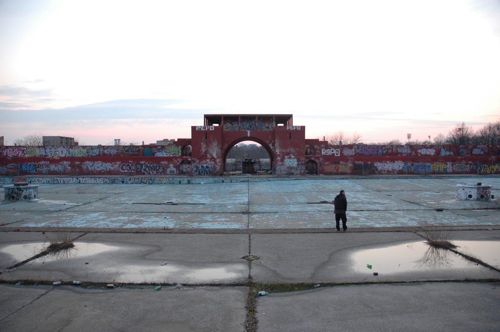 McCarren Park Pool empty, before the 2012 restoration