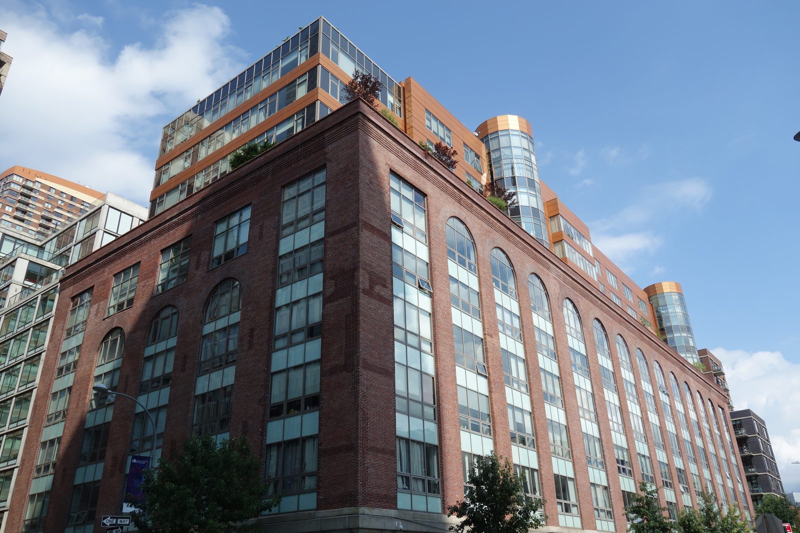 The Powerhouse with its glass rooftop addition and stub chimneys